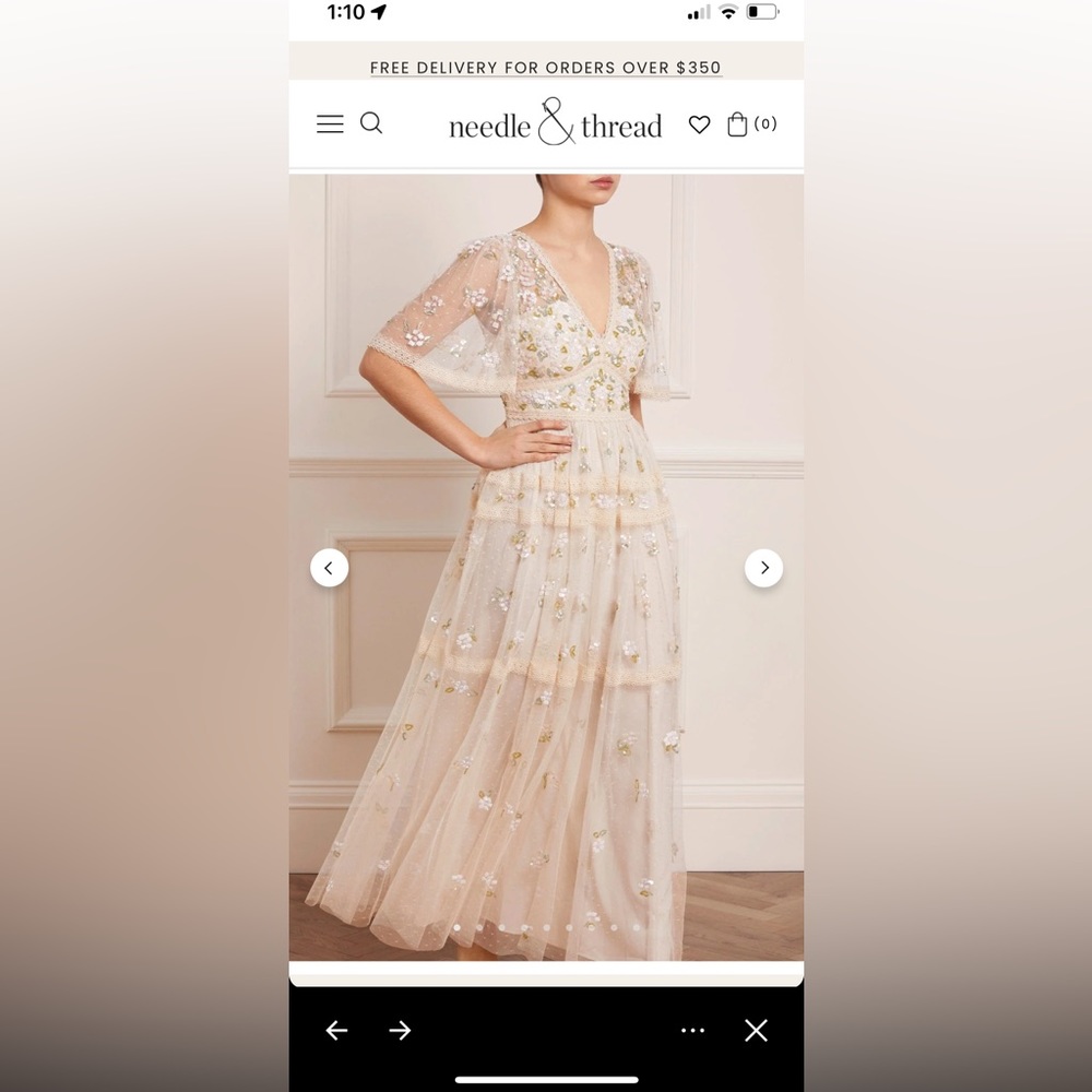 Needle & Thread Shimmer Primrose Gown in Champagne color. US size 14.